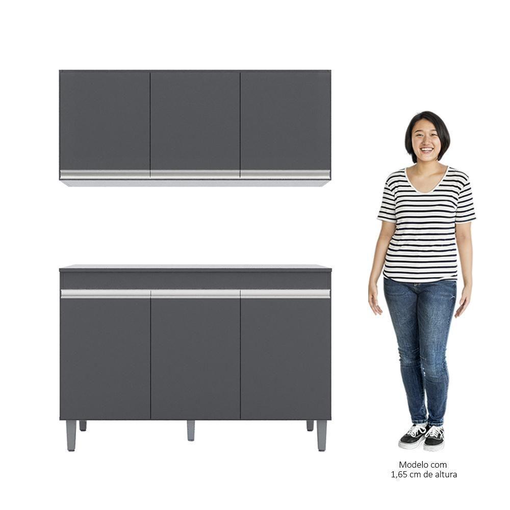 Armário Aéreo Andréia E Balcão Gabinete Para Pia Com Tampo Manu 120cm Cinza - Ajl Móveis - 5