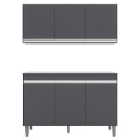 Armário Aéreo Andréia E Balcão Gabinete Para Pia Com Tampo Manu 120cm Cinza - Ajl Móveis - 1