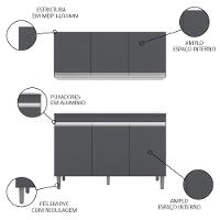 Armário Aéreo Andréia E Balcão Gabinete Para Pia Com Tampo Manu 120cm Cinza - Ajl Móveis - 3