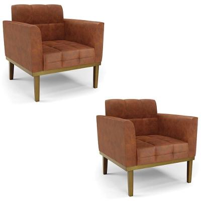 Kit 2 Poltronas Ana Sintético PU Nozes Base Madeira Marrom Ibiza