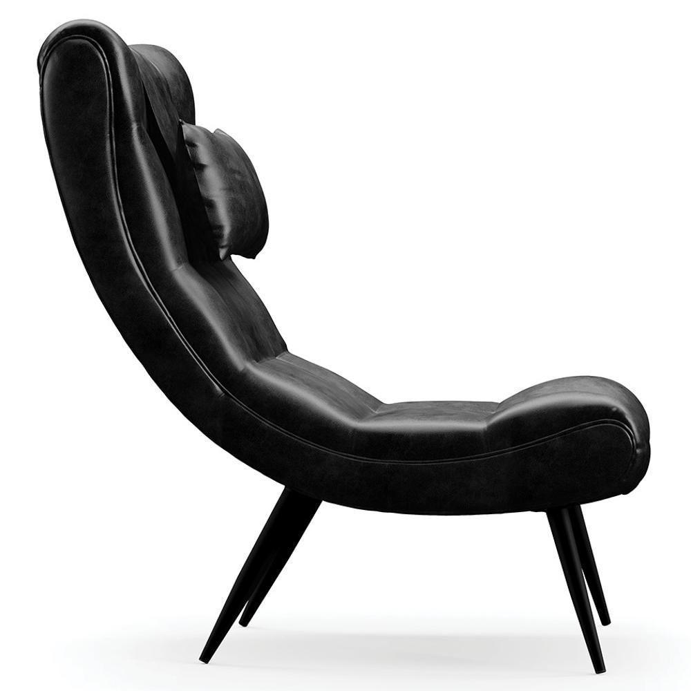 Kit Poltrona E Puff Para Sala De Estar Com Almofada E Pés Palito Lord Sintético Preto - Ibiza - 8