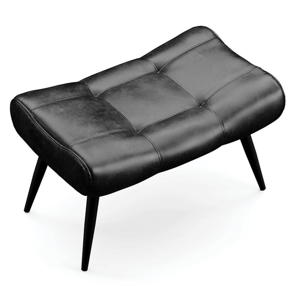 Kit Poltrona E Puff Para Sala De Estar Com Almofada E Pés Palito Lord Sintético Preto - Ibiza - 10