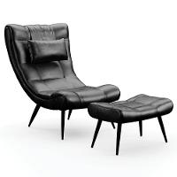 Kit Poltrona E Puff Para Sala De Estar Com Almofada E Pés Palito Lord Sintético Preto - Ibiza - 1