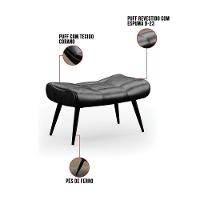 Kit Poltrona E Puff Para Sala De Estar Com Almofada E Pés Palito Lord Sintético Preto - Ibiza - 6