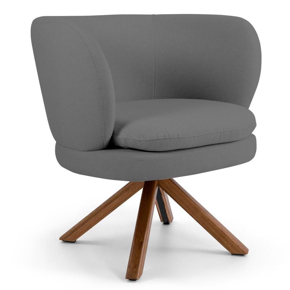 Kit 02 Poltronas Decorativas Melissa Base Giromad Giratória C-416 Linho Cinza Escuro - Domi - 2