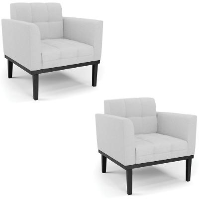 Poltrona Kit 2 Ana Para Sala Linho Cinza Base Madeira Espuma D26 Ibiza