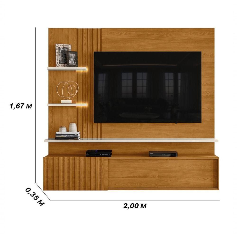 Painel Bancada Suspensa Com Led 3 Portas Atena - Cinamomo Off White - 2