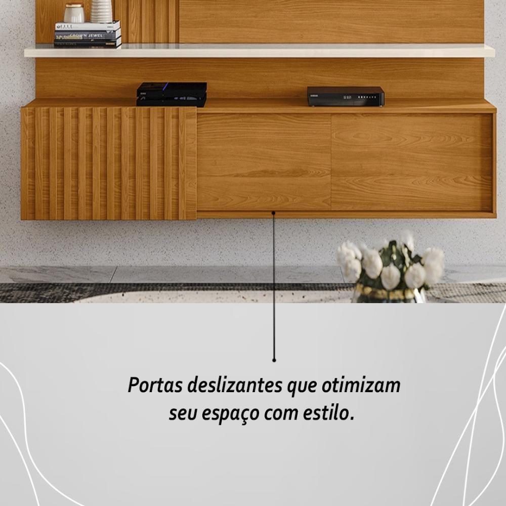 Painel Bancada Suspensa Com Led 3 Portas Atena - Cinamomo Off White - 5