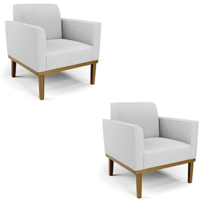 Kit 2 Poltronas Maressa Para Sala Linho Cinza Base Madeira Ibiza
