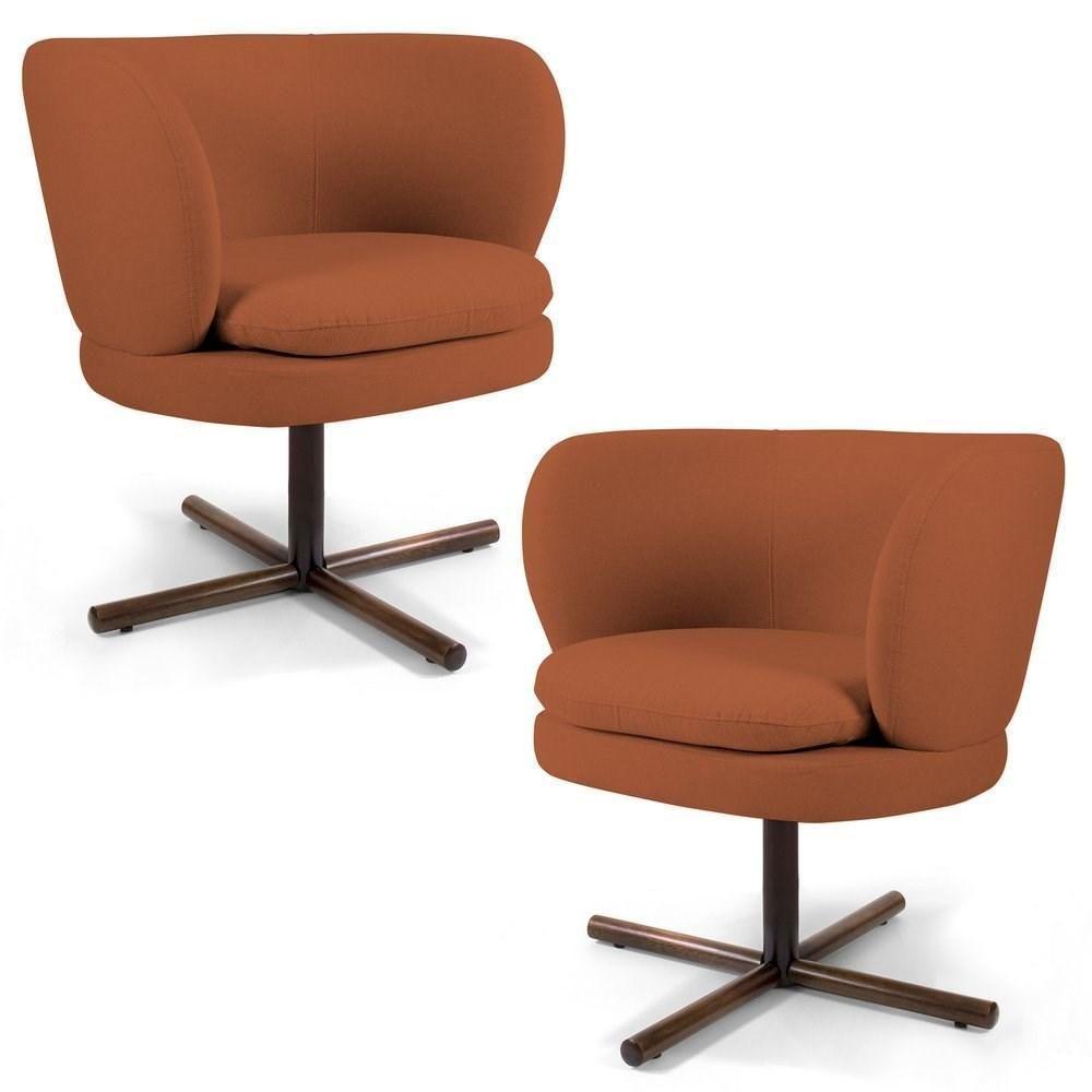 Kit 2 Poltronas Decorativas Melissa Base Xis Giratória Veludo C-262 Telha - Domi - 1