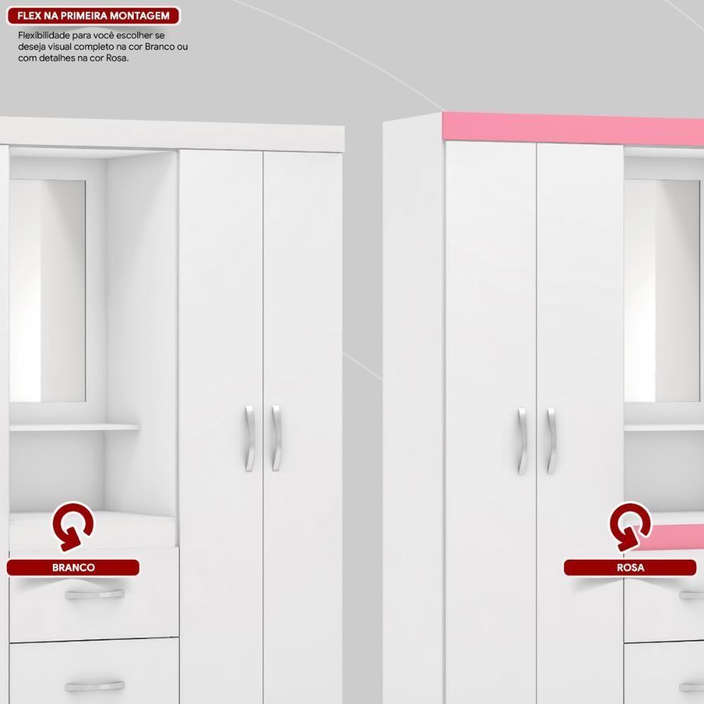 Guarda Roupa Solteiro 4 Portas Com Espelho E 2 Gavetas Loanda - Branco Rosa - 5
