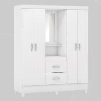 Guarda Roupa Solteiro 4 Portas Com Espelho E 2 Gavetas Loanda - Branco Rosa - 2