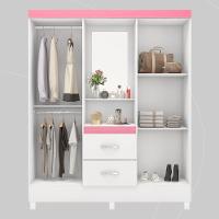 Guarda Roupa Solteiro 4 Portas Com Espelho E 2 Gavetas Loanda - Branco Rosa