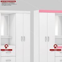 Guarda Roupa Solteiro 4 Portas Com Espelho E 2 Gavetas Loanda - Branco Rosa - 5