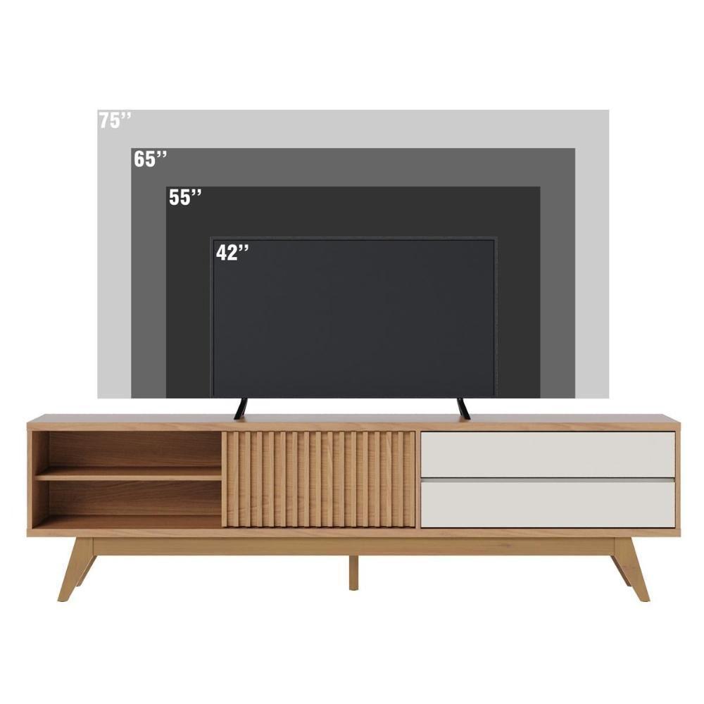 Rack Bancada 1 Portas 2 Gavetas Veneza - Freijó Off White Matte - 4