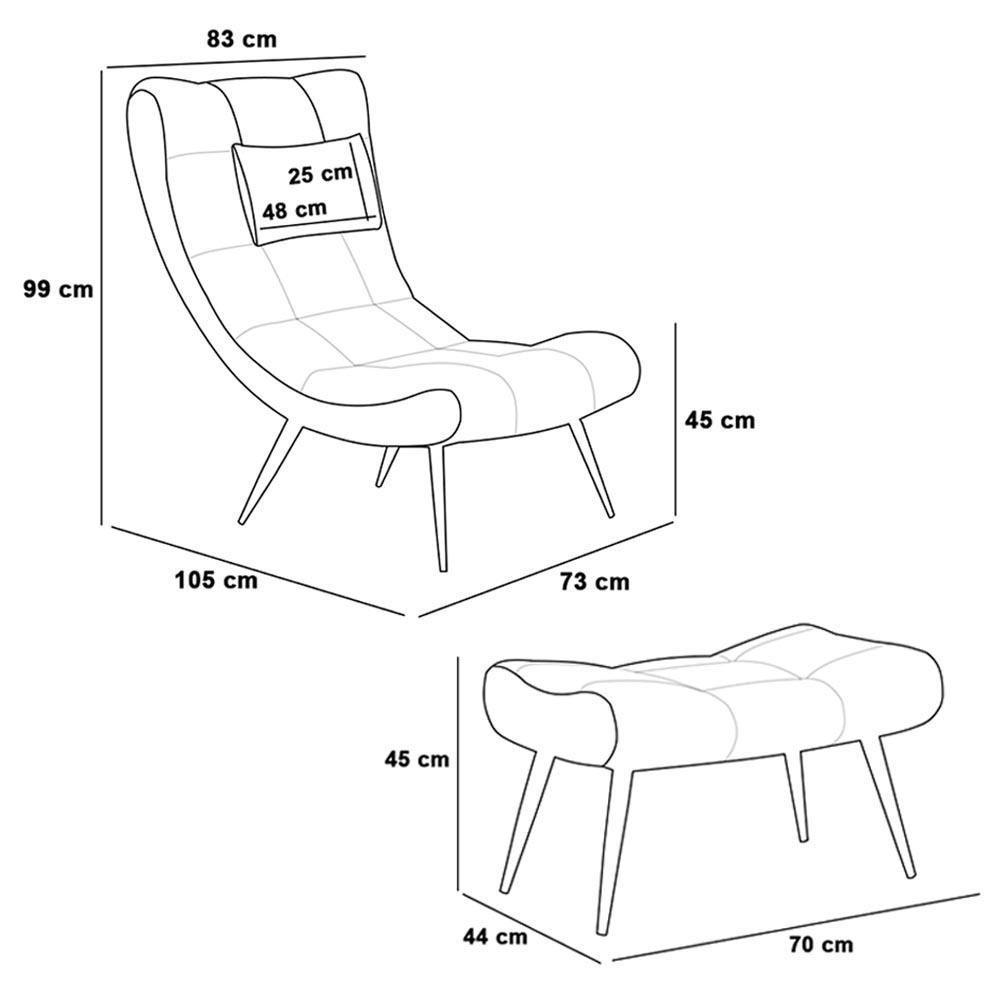 Kit Poltrona E Puff Para Sala De Estar Com Almofada E Pés Palito Lord Sintético Branco - Ibiza - 5