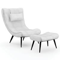 Kit Poltrona E Puff Para Sala De Estar Com Almofada E Pés Palito Lord Sintético Branco - Ibiza - 1