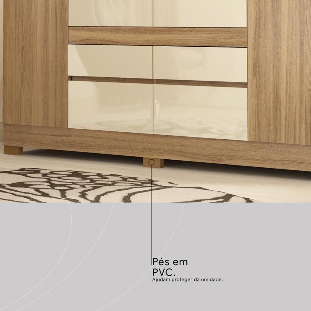 Guarda Roupa Casal 4 Portas Com Espelho E 4 Gavetas Florida - Amêndola Touch Off White - 8