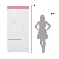 Guarda Roupa Solteiro 3 Portas E 2 Gavetas Castro - Branco Rosa