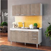 Armário Aéreo Parma E Balcão Gabinete Para Pia Lisboa 150cm Sem Tampo - Lumil Móveis Branco-castanho - 5