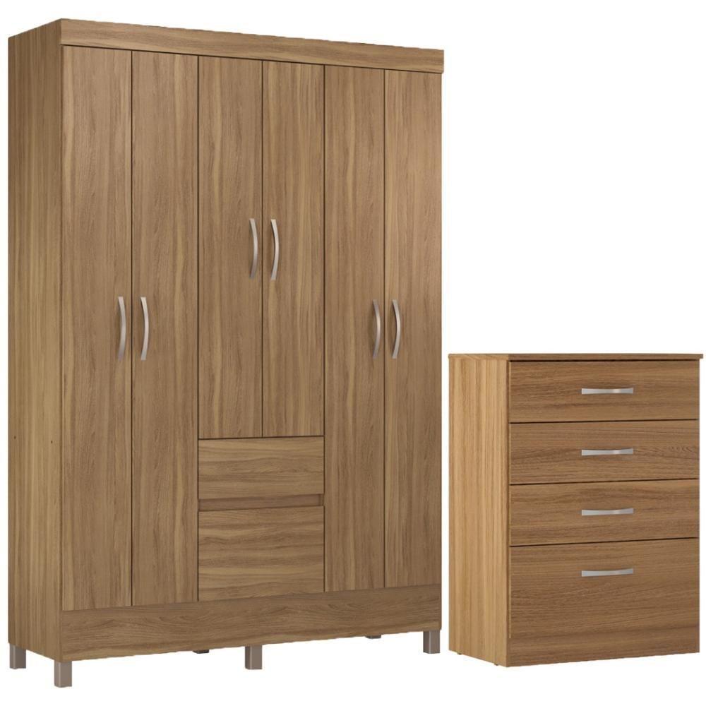 Kit Guarda Roupa Solteiro 6 Portas Flash Ii Cômoda Astral - Amêndola Touch - 1