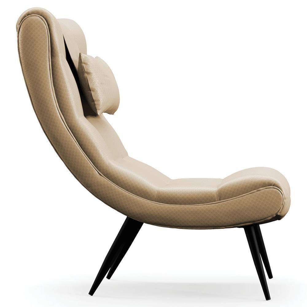 Kit Poltrona E Puff Para Sala De Estar Com Almofada E Pés Palito Lord Facto Bege - Ibiza - 8