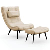 Kit Poltrona E Puff Para Sala De Estar Com Almofada E Pés Palito Lord Facto Bege - Ibiza - 1