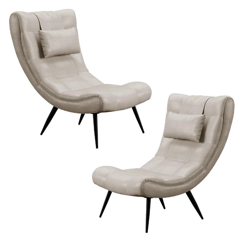 Kit 2 Poltronas Decorativas Sala De Estar Com Almofada E Pés Palito Lord Facto Dunas Pérola - Ibiza - 1