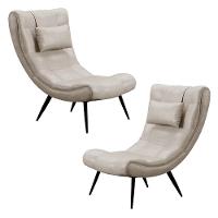 Kit 2 Poltronas Decorativas Sala De Estar Com Almofada E Pés Palito Lord Facto Dunas Pérola - Ibiza - 1