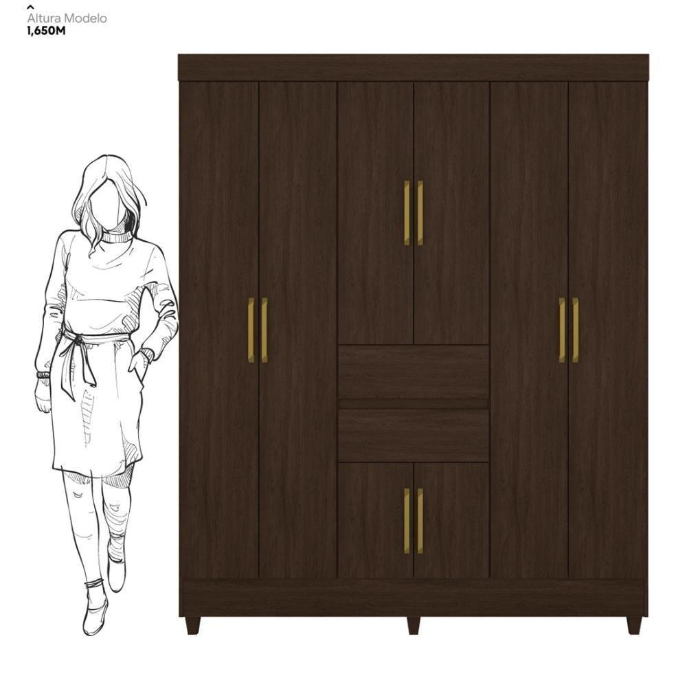 Guarda Roupa Casal 8 Portas E 2 Gavetas Paranaguá - Ébano Touch - 4