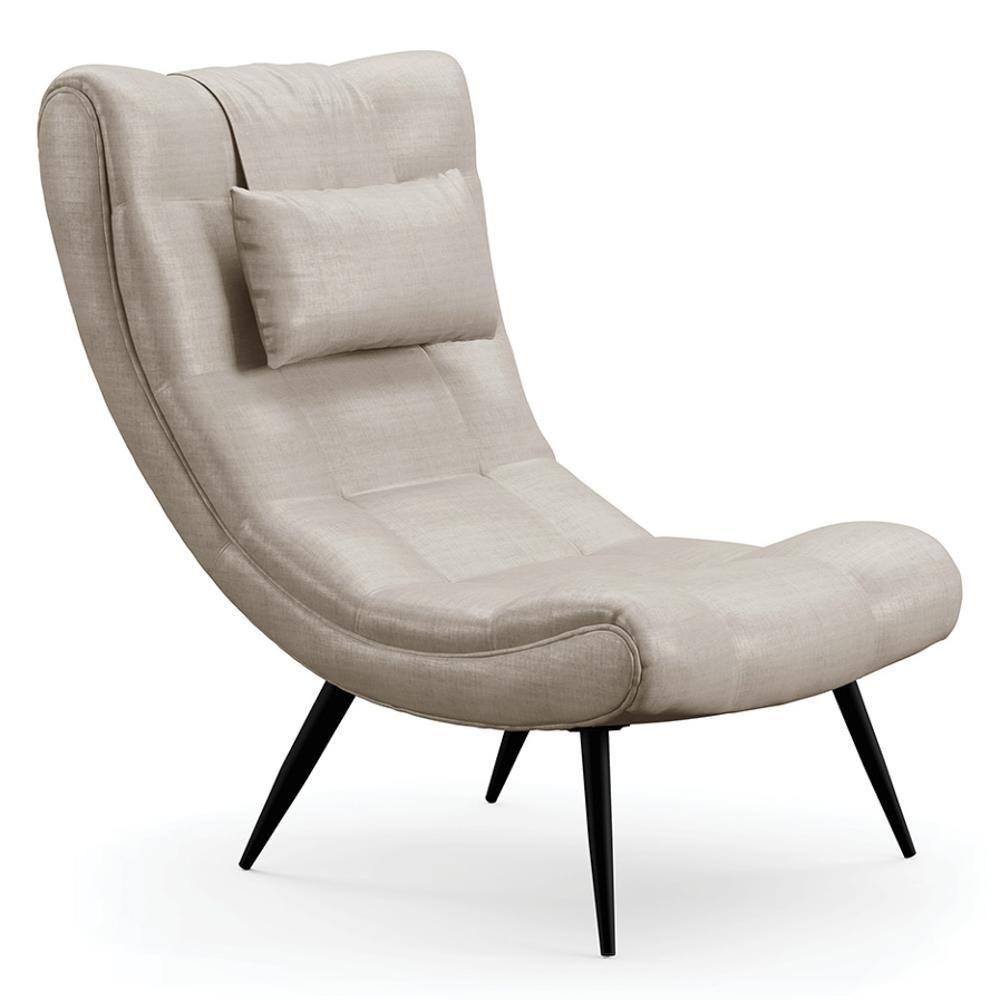 Poltrona Decorativa Para Sala De Estar Com Almofada E Pés Palito Lord Facto Dunas Pérola - Ibiza - 1