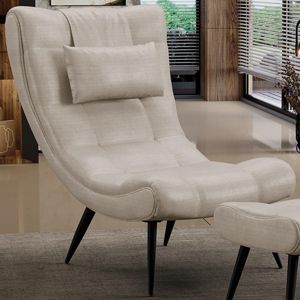 Poltrona Decorativa Para Sala De Estar Com Almofada E Pés Palito Lord Facto Dunas Pérola - Ibiza - 2