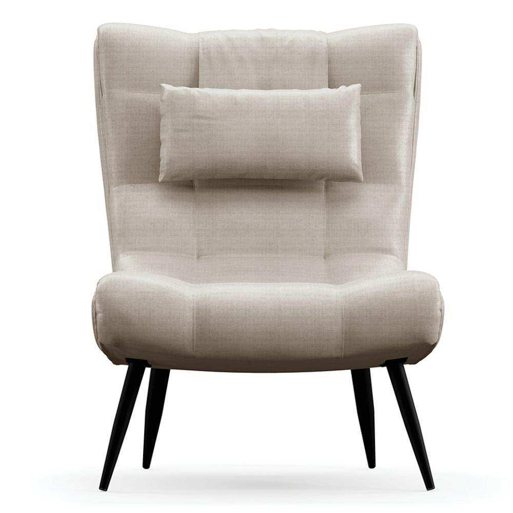 Poltrona Decorativa Para Sala De Estar Com Almofada E Pés Palito Lord Facto Dunas Pérola - Ibiza - 7