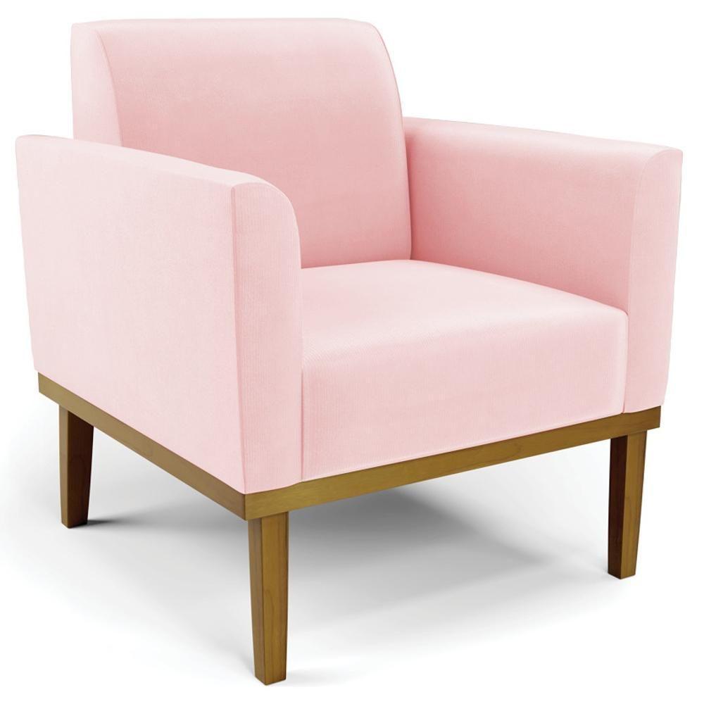 Poltrona Base Madeira Castanho Kit 2 Maressa Suede Rosa Bebê - Ibiza - 5