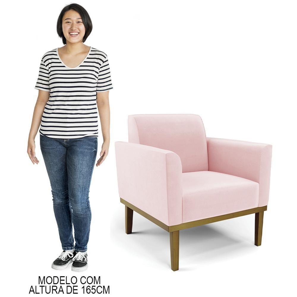 Poltrona Base Madeira Castanho Kit 2 Maressa Suede Rosa Bebê - Ibiza - 9