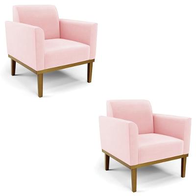 Kit 2 Poltronas Maressa Sala de Estar Suede Rosa Ibiza