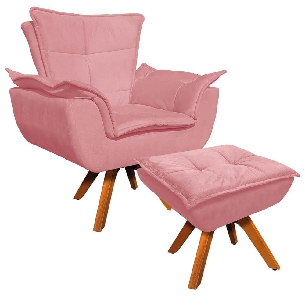 Poltrona Decorativa Base Giratória Giromad Com Puff Opla Suede Rose - Ibiza - 1