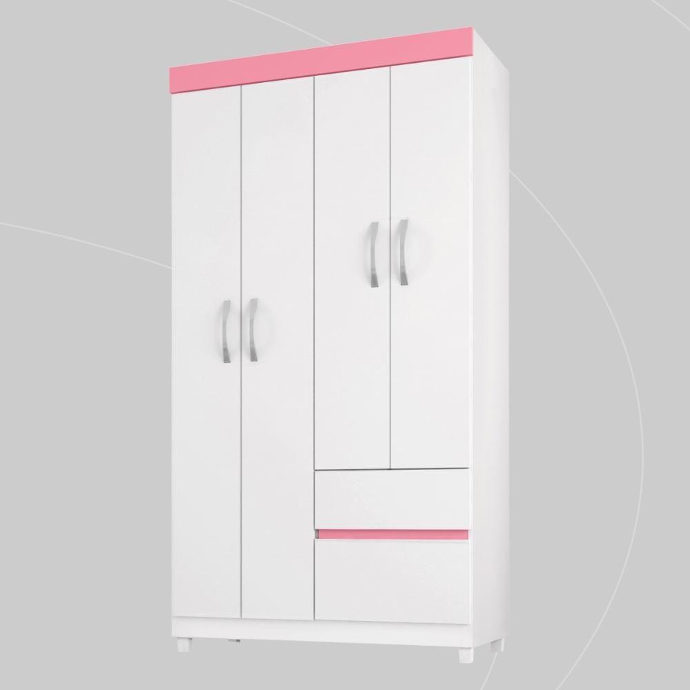 Guarda Roupa Solteiro 4 Portas E 2 Gavetas Almirante - Branco Rosa - 10