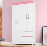 Guarda Roupa Solteiro 4 Portas E 2 Gavetas Almirante - Branco Rosa - 1