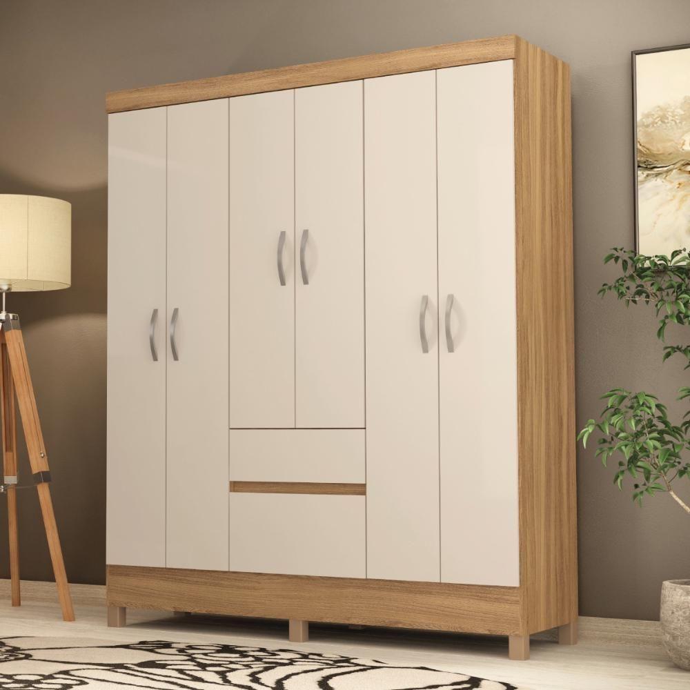 Kit Guarda Roupa Solteiro 6 Portas Flash Ii Cômoda Astral - Amêndola Touch Off White - 2