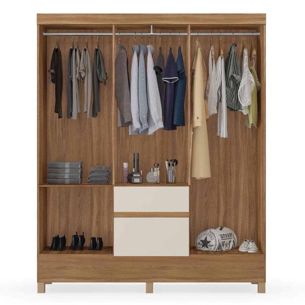 Kit Guarda Roupa Solteiro 6 Portas Flash Ii Cômoda Astral - Amêndola Touch Off White - 6