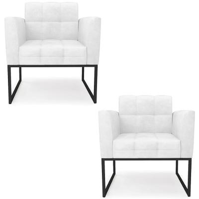 Kit 2 Poltronas Ana Base Industrial Couro Sintético Branco Preto Ibiza