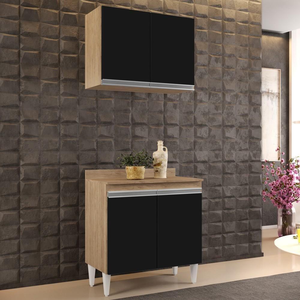 Armário Aéreo Califórnia E Balcão Hawai Com Tampo 80cm Castanho-preto - Lumil - 2