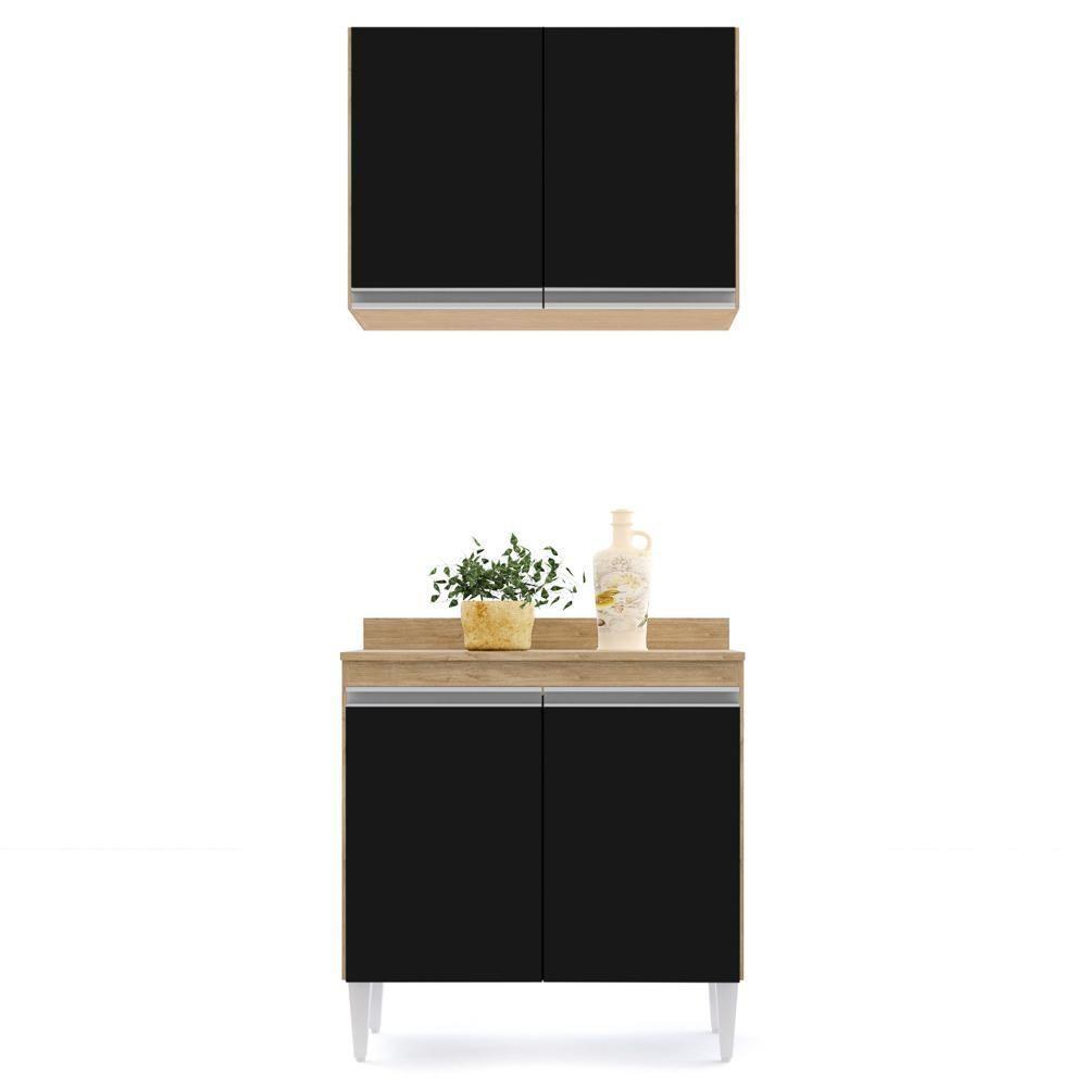 Armário Aéreo Califórnia E Balcão Hawai Com Tampo 80cm Castanho-preto - Lumil - 5