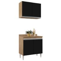 Armário Aéreo Califórnia E Balcão Hawai Com Tampo 80cm Castanho-preto - Lumil - 1