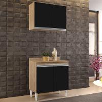 Armário Aéreo Califórnia E Balcão Hawai Com Tampo 80cm Castanho-preto - Lumil - 2