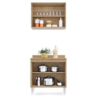 Armário Aéreo Califórnia E Balcão Hawai Com Tampo 80cm Castanho-preto - Lumil - 3