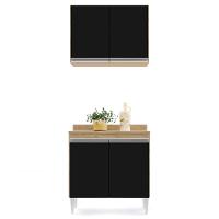 Armário Aéreo Califórnia E Balcão Hawai Com Tampo 80cm Castanho-preto - Lumil - 5