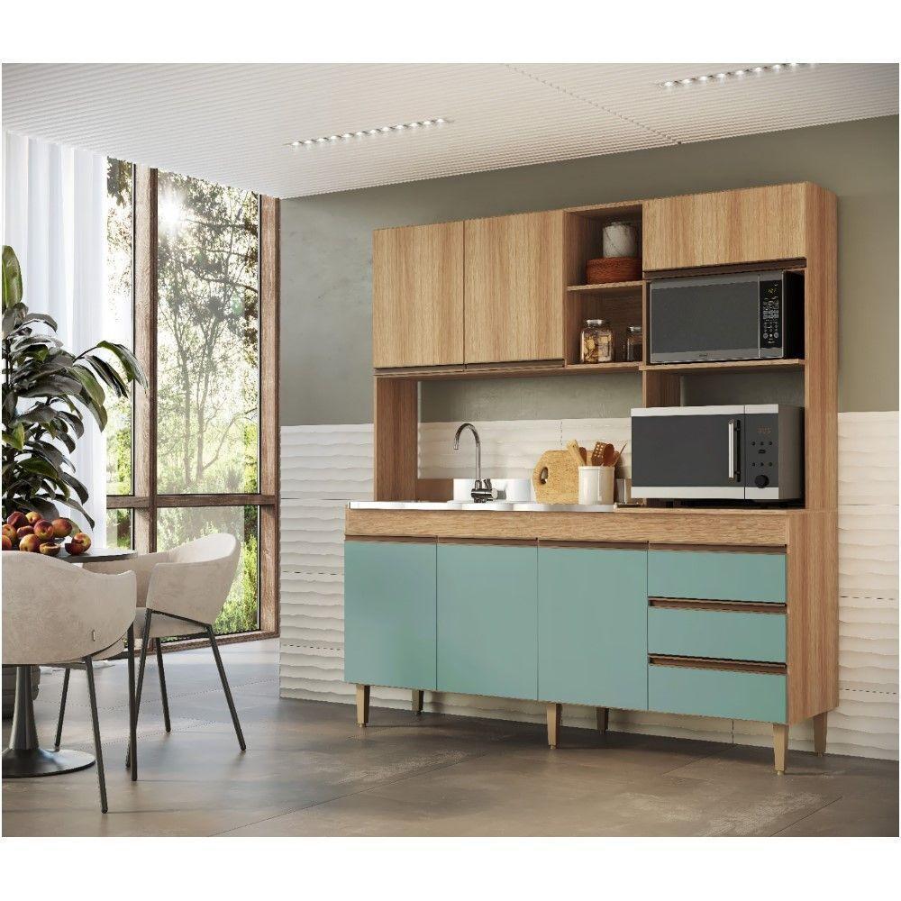 Armário De Cozinha Compacta Em Mdp Mel E Verde 1,95 X 1,85 M Splendore - 4