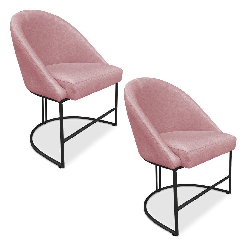 Kit 02 Cadeiras Poltrona De Jantar Bela Veludo Rosê Base Metálica Industrial Preto - Pallazio - 1
